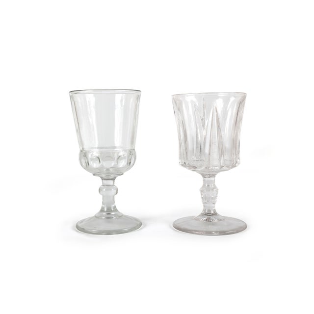 Glass Set of 14 Mismatched Pressed Glass Goblets For Sale - Image 7 of 12