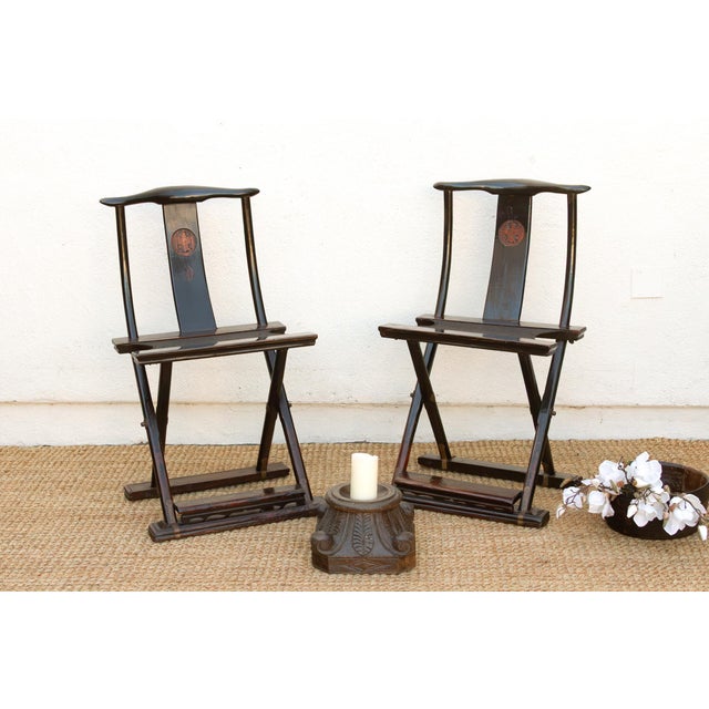 Campaign Pair of Antique Folding Campaign Chairs For Sale - Image 3 of 11