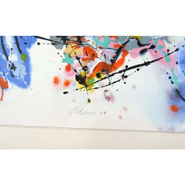 Colorful Abstract Expressionist acrylic painting on heavy paper, heavy paint application in spots by Jerry Adams (20th -...