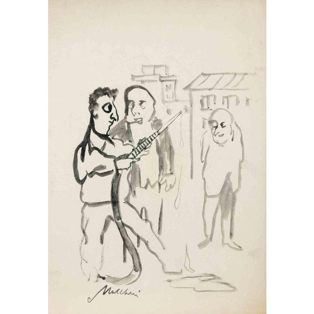 Mino Maccari, No More Water, 1940s, Watercolor For Sale - Image 3 of 3