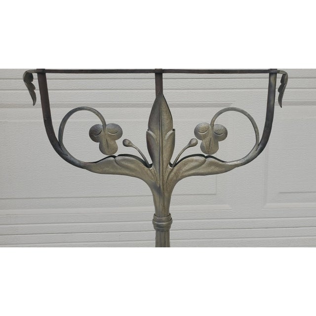 Pair of 1920s Antique Wrought Iron Torchiere Candelabras Floor Candle Stands For Sale - Image 10 of 12