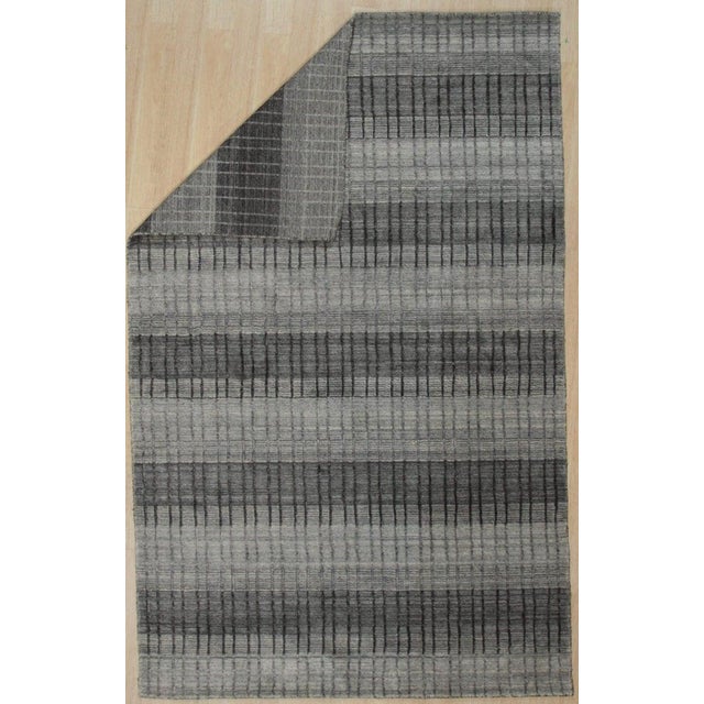 Gray Modern Striped Hand-Knotted Wool and Viscose Rug 5x8 For Sale - Image 4 of 4