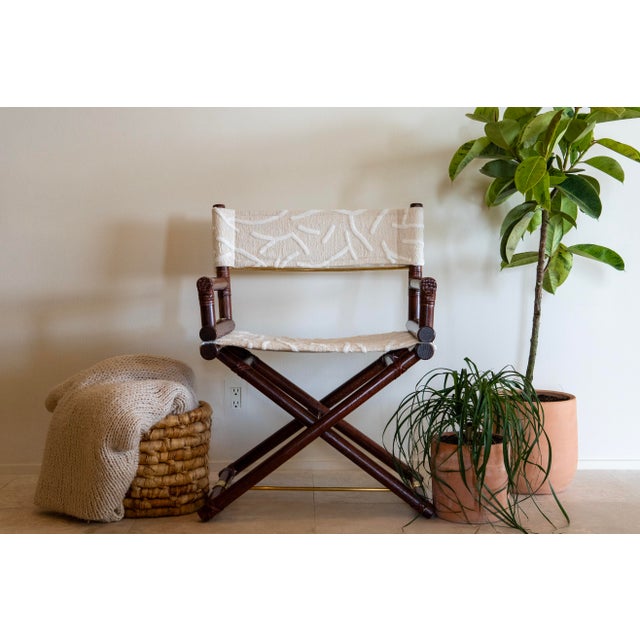 A classic 1970s Director’s X-Chair designed by Leonard Linden, John McGuire, and Elinor McGuire for McGuire Furniture...