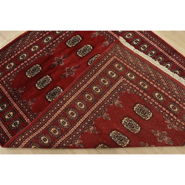Bokhara Rug 4’8” X 6’1” Red Wool Tribal Hand-Knotted Oriental Carpet For Sale - Image 11 of 12