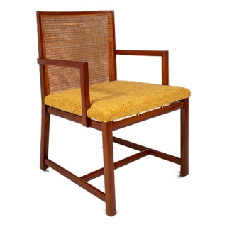 Rare Mid-Century Modern Cane-Backed Armchair in Walnut & Bouclé Attributed to Michael Taylor for Baker Furniture (New World Collection), Usa, C. 1960s For Sale