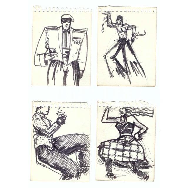Set of 8 1980s modern figurers in those 80's clothes. Each sheet was originally in a sketchbook, each is 4.75 x 3.5...
