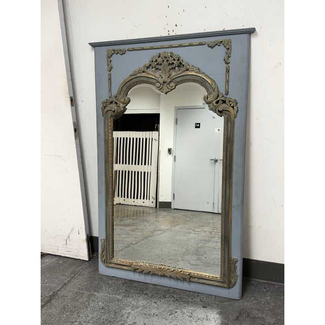 French Antique French Style Distressed + Ornate Trumeau Mirror For Sale - Image 3 of 12