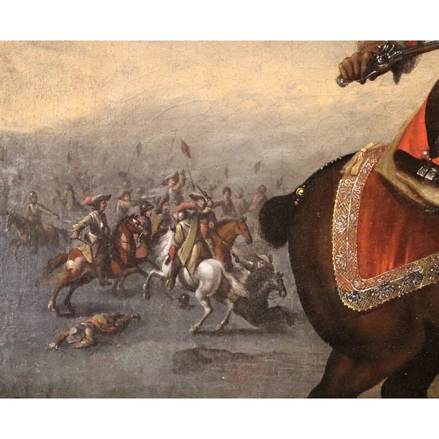 Frans van Der Meulen, Equestrian Portrait with Battle Scene, 1700s, Oil on Canvas For Sale - Image 10 of 15