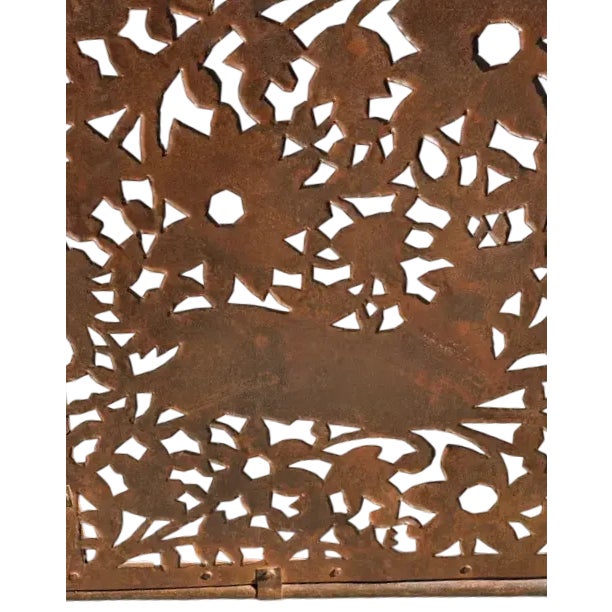 Metal Vintage Pierced Iron Fireplace Screen From Mexico For Sale - Image 7 of 7