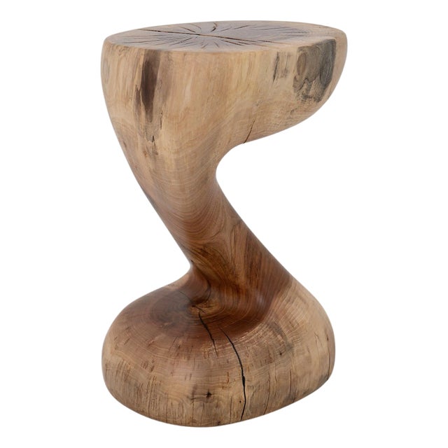 Walnut Wooden Sculptural Side Table by Logniture For Sale