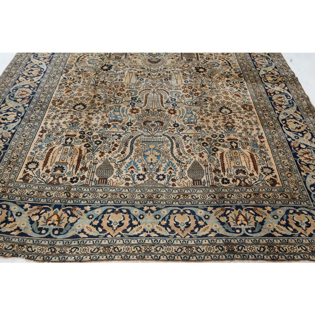 Beige Antique Khorassan Botanic Design Handmade Wool Rug For Sale - Image 8 of 8