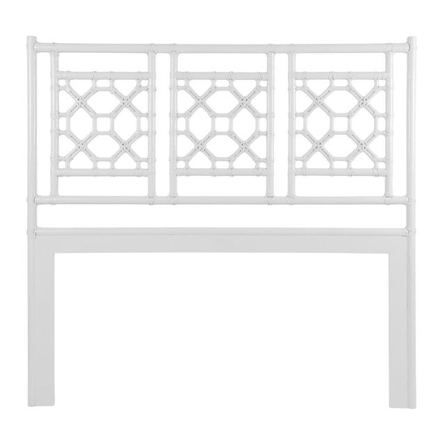 Chinoiserie Lattice Back Standard Bed Double, White For Sale - Image 3 of 7