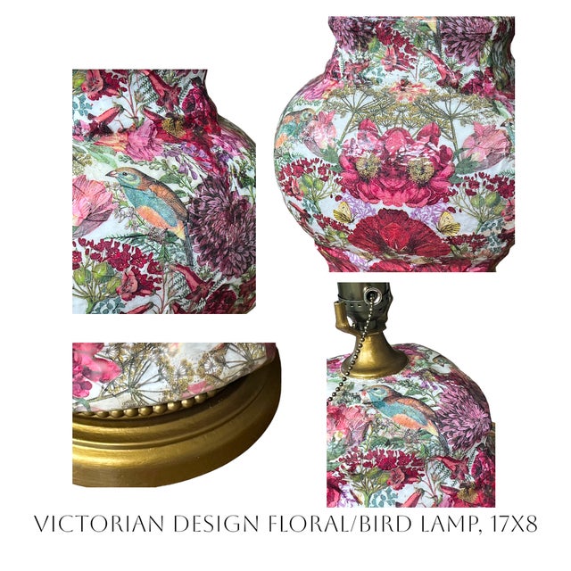 American Vintage Pattern Floral and Birds Table Lamp For Sale - Image 3 of 3