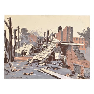 Alber Goltjakov, Construction Work, 1957, Mixed Media on Paper For Sale