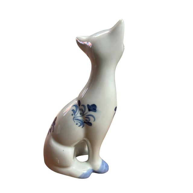 Ceramic Vintage MCM Andrea by Sadek Porcelain Blue & White Siamese Cat Figurines- Set of 2 For Sale - Image 7 of 7