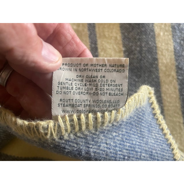Vintage Routt Co Woolen Mills Queen Size Yellow Blue Stripe Blanket - 82" X 94" For Sale In Santa Fe - Image 6 of 7