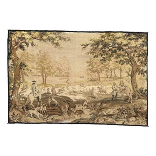 Large Vintage French Hunting with Hounds Jacquard Tapestry in the style of Aubusson, 1970s For Sale