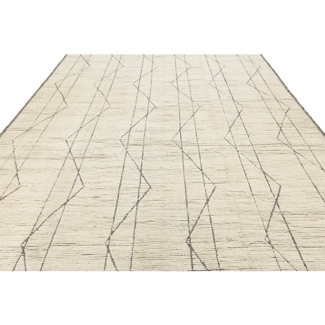Hand-Knotted Modern Beni Ourain Style Geometric Wool Area Rug in Ivory 10x14 For Sale - Image 10 of 10