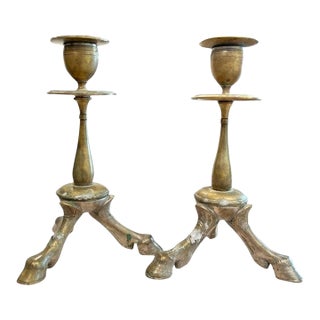19c PairFrench Bronze Hoof Candlesticks For Sale