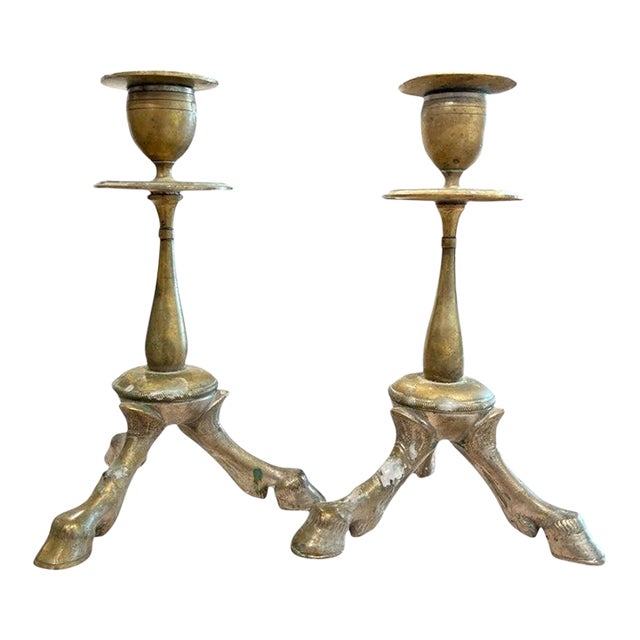 19c PairFrench Bronze Hoof Candlesticks For Sale
