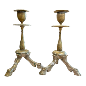 19c PairFrench Bronze Hoof Candlesticks