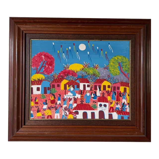 Vintage “Templo San Pedro” Folk Art Oil on Canvas Painting, Signed A. R. Dalma, Wood Framed For Sale