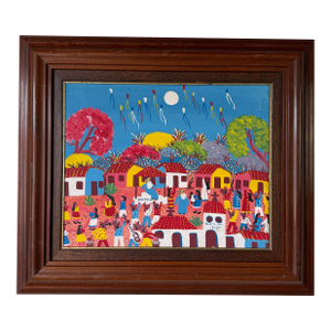 Vintage “Templo San Pedro” Folk Art Oil on Canvas Painting, Signed A. R. Dalma, Wood Framed