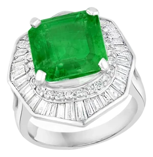 6.5 Carat Emerald Cut Colombian Emerald and 2.4 Carat Diamond Ring Platinum