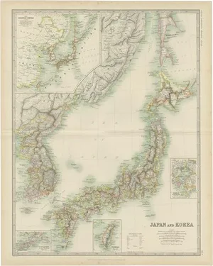 Antique Map of Japan and Korea by Johnston, 1909