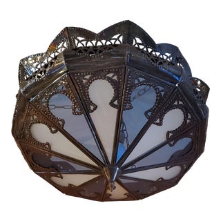 Moroccan Blue and White Glass Lantern Fixture For Sale