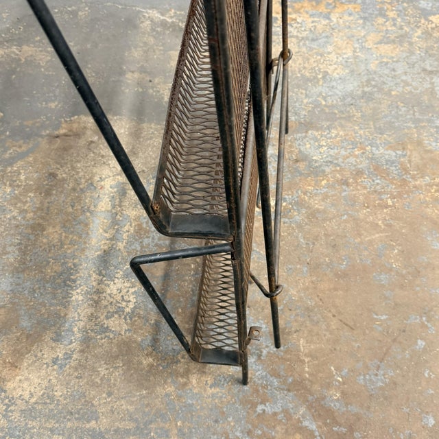 Black Large Mid 20th Century Modern Free-Standing Collapsible Metal Magazine Rack For Sale - Image 8 of 8