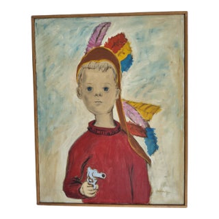 Mid Century Modernist Oil Portrait Painting by Woodstock Art Colony Artist Carolyn Haeberlin 1956 "Indian" For Sale