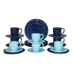 Circa 1988 Vintage Blue & Turquoise 22 Piece Dinnerware Set Dinner Luncheon Plates Mugs Saucers