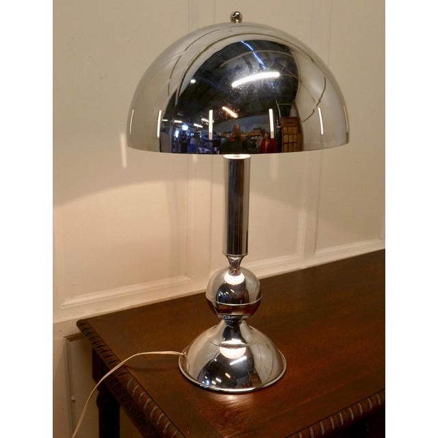 Large French chrome retro style table lamp Very stylish statement piece in dynamic chrome, with a large mushroom shaped...