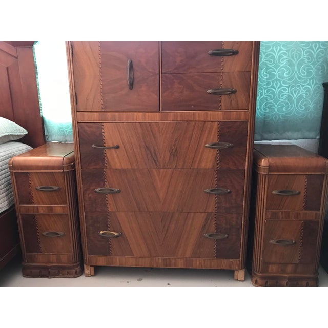Art Deco Waterfall Highboy Dresser With Night Stands 3 Pieces Chairish