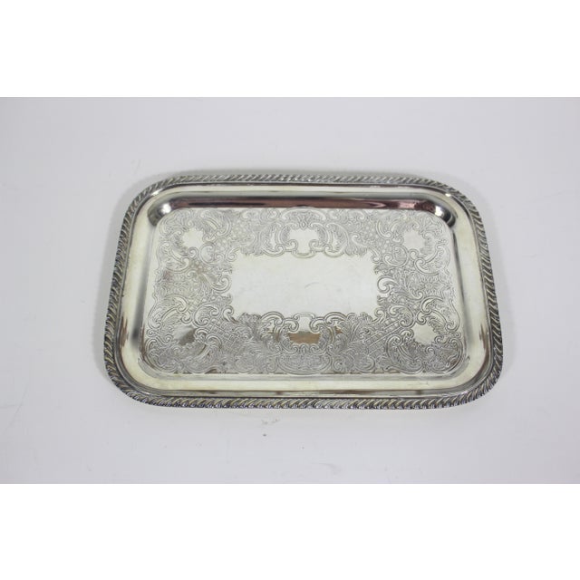 Small Rectangular Silver Plated Tray With Rope Edge For Sale - Image 4 of 7