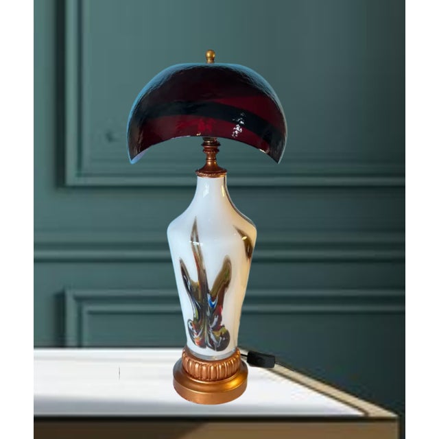 Wine Murano Oval Art Glass Wine Colored Mushroom Abstract Table Lamp For Sale - Image 8 of 18