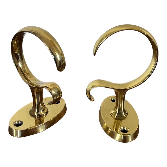 Federal Style Brass Jamb Hooks for Holding Fireplace Hearth Tools Mounted on the Mantel - a Pair For Sale