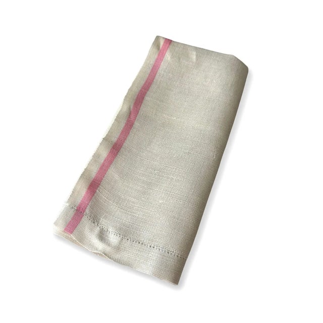 Antique French Monogrammed Linen Towel or Utility Cloth with Pink Stripes | Handwoven Textured Linen FSI Monogram | c. 1900 For Sale - Image 9 of 9