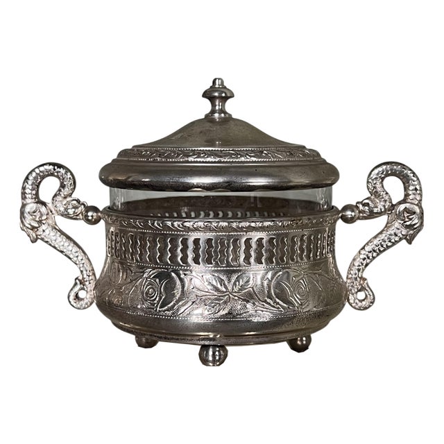 Art Nouveau Silver-Plated Sugar Bowl with Lid by G.Galbiati, Italy, 1890s For Sale