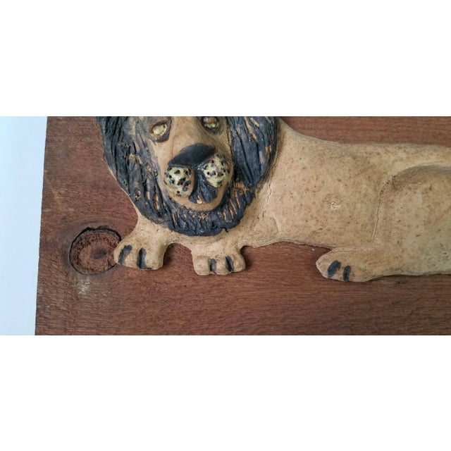 Wood Mid-Century Wood and Pottery Wall Art Plaque For Sale - Image 7 of 10