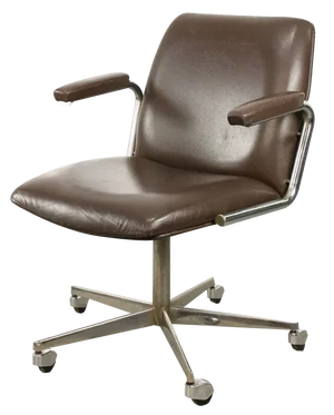 Mid-Century Italian Brown Leather Swivel Chair
