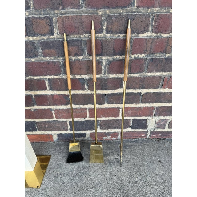 Mid 20th Century Mid-Century Three Piece Fire Tool Set in Brass and Travertine by Alessandro Albrizzi For Sale - Image 5 of 6