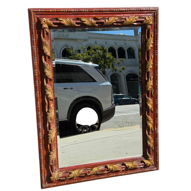 Spanish Panache for Michael Taylor Red Giltwood Mirror For Sale - Image 3 of 3