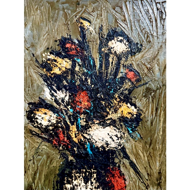 Brown Charles Levier, Large French Modernist Vase of Flowers Charles Levier Paris Floral Oil Painting, c.1950's For Sale - Image 8 of 10