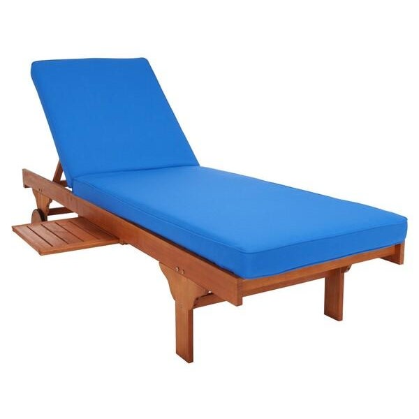 2020s Newport Chaise Lounge Chair with Side Table, Natural/Royal Blue Cushion For Sale - Image 5 of 13