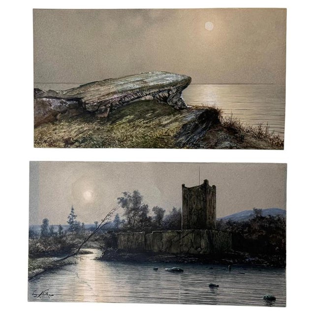 A remarkable and highly atmospheric pair of original landscape watercolors by German engineer, landscape and marine...