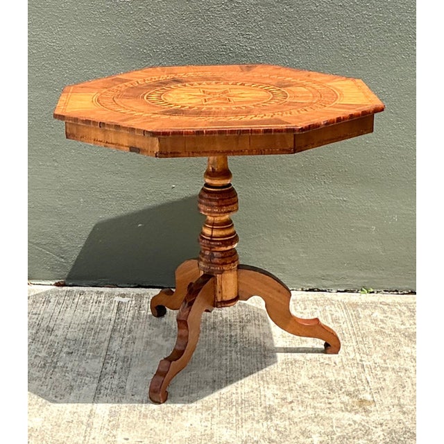 Vintage Marquetry Octagonal Wood Table For Sale - Image 9 of 18
