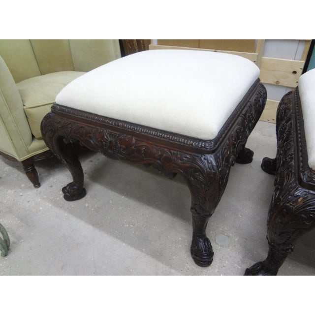 Pair of Large Scale Antique English Regency Style Ottomans With Dolphin Feet For Sale In Houston - Image 6 of 12