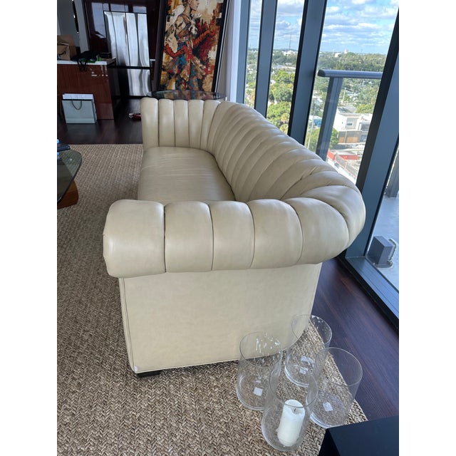 Hancock & Moore Genuine Leather Sofa - Channel Tufted Back With Rolled Arms For Sale - Image 6 of 8
